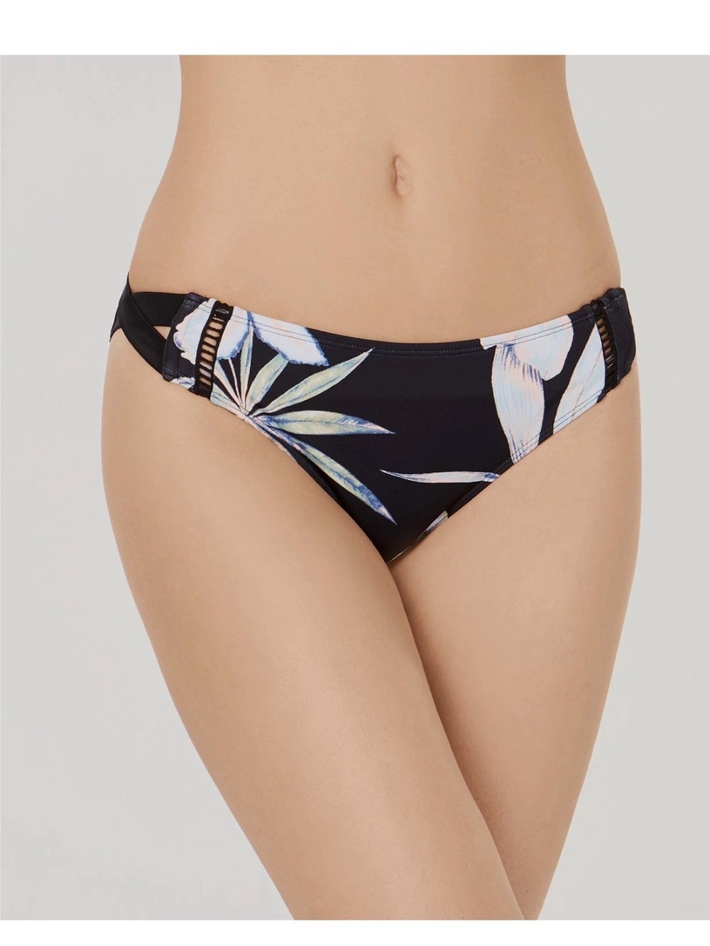 NWT 2 pc Roxy Find your Wild  black floral swim bottoms & black top size small
